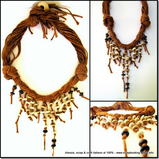 Natural coconut necklace, un'altra collana con filati particolari e perle di legno