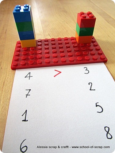 Impariamo matematica con i Lego: maggiore, minore, uguale per la prima elementare