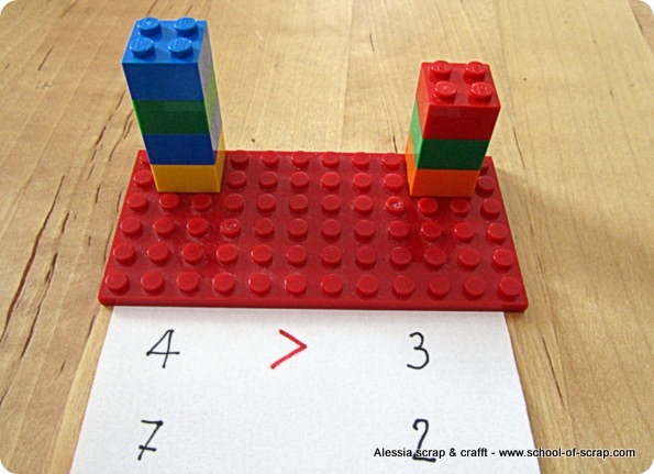 Impariamo matematica con i Lego: maggiore, minore, uguale per la prima elementare