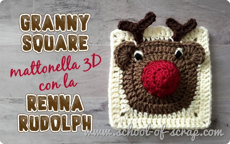 Mattonella granny square di Natale con Renna Rudolph 3D