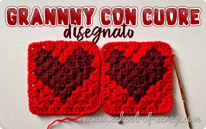 Uncinetto facile - granny square con il cuore disegnato per San Valentino e non solo