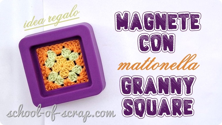 idea regalo all’uncinetto cornice magnetica con mattonella granny square