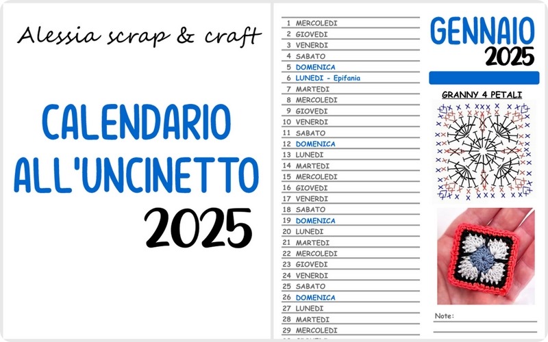 Calendario all’uncinetto 2025 da scaricare e stampare e buon anno a tutti