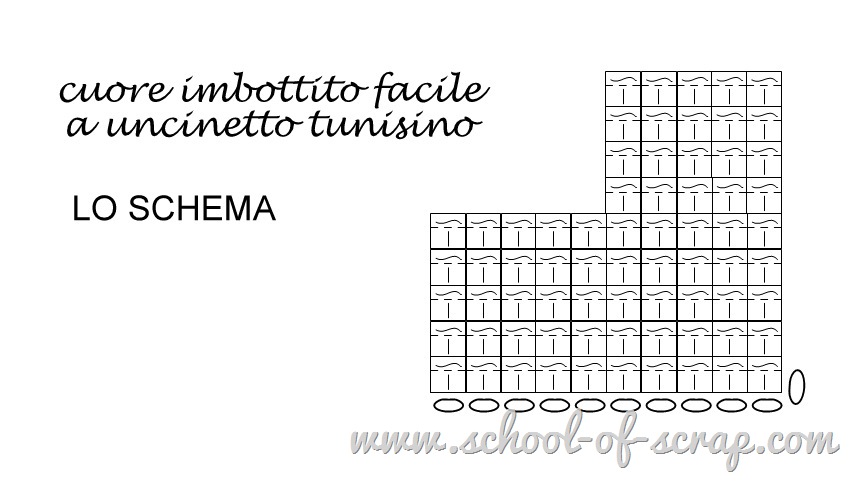 schema base cuore imbottito a uncinetto tunisino